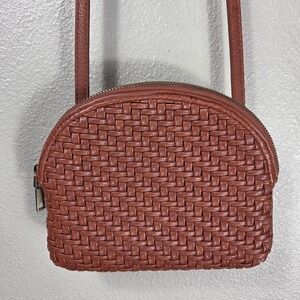 Antik Kraft Woven Leather Crossbody Bag Cognac Brown Boho Shoulder Purse